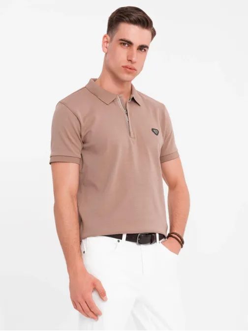 Moška rjava polo majica z zadrgo V3 POSS-0148