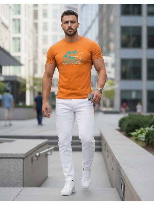 Originalna oranžna moška majica s poletnim potiskom