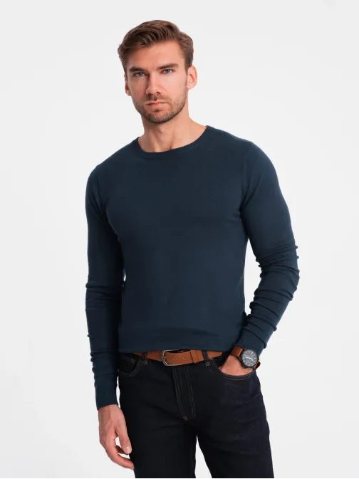 Klasičen temno moder pulover z okroglim izrezom V9 SWBS-0106