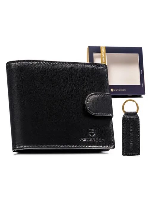Črn usnjen komplet Peterson - denarnica in obesek za ključe