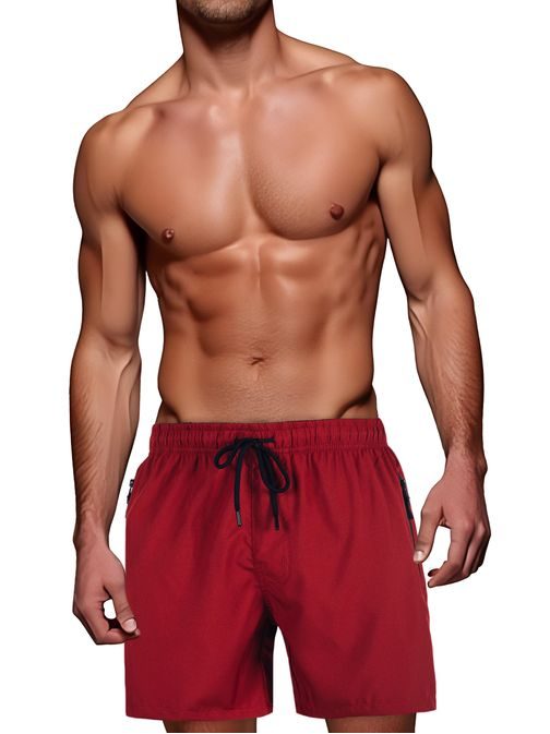 Moške bordo kopalke z žepi na zadrgo