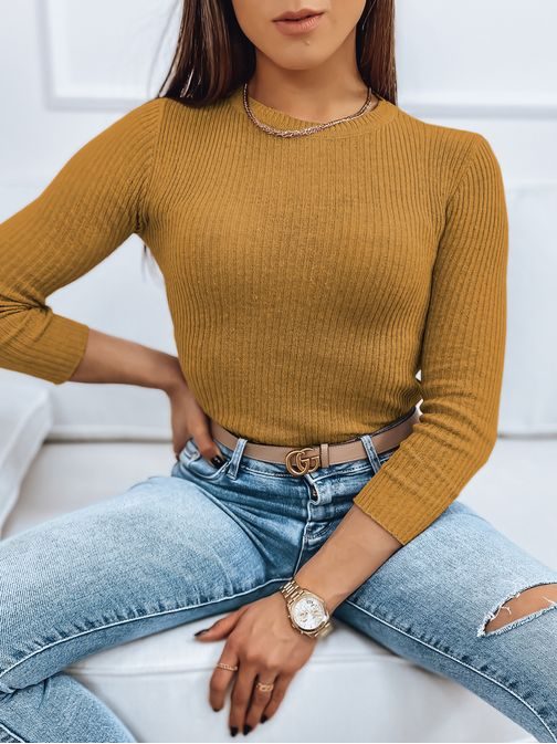 Ženski preprost pulover Aurina v rumeni barvi