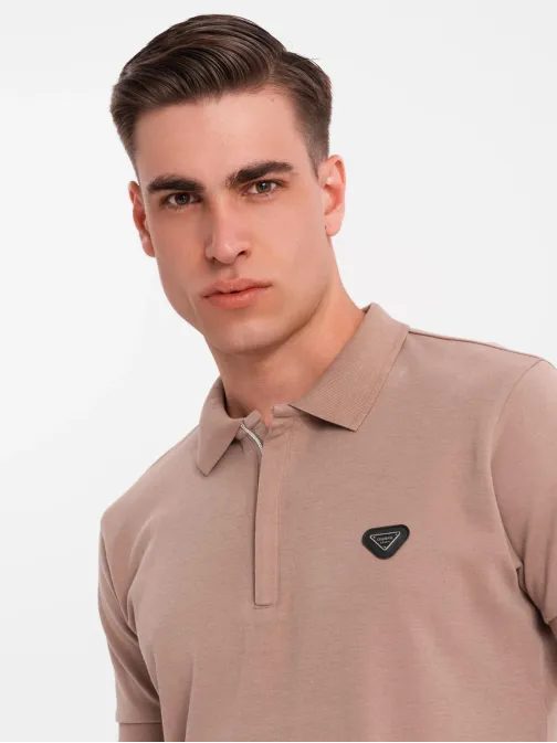 Moška rjava polo majica z zadrgo V3 POSS-0148