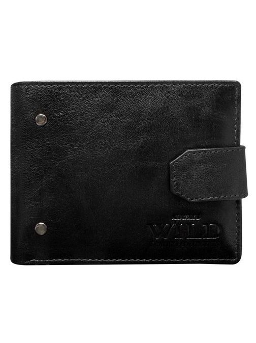 Črna unikatna usnjena denarnica z zaponko Wild