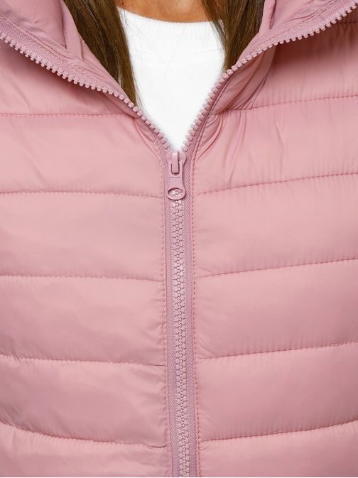 Stilski ženski prešit brezrokavnik s kapuco v pudrasti barvi JS/M23039/354