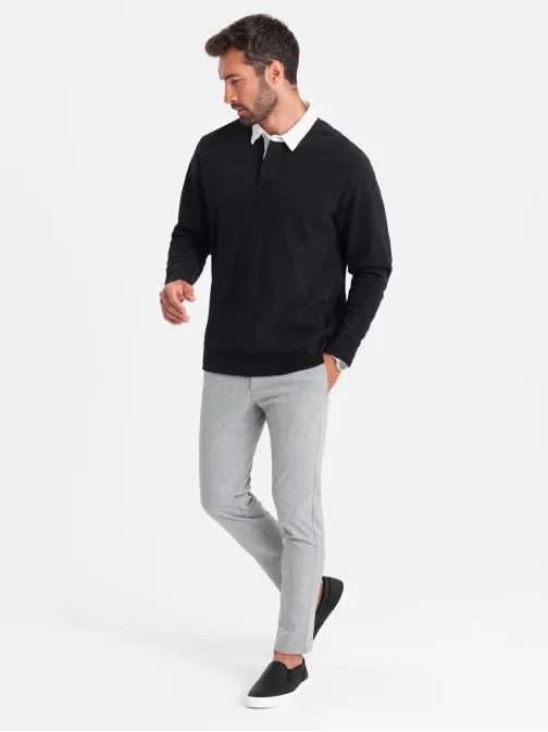 Eleganten črn pulover s polo ovratnikom V6 SSNZ-0132