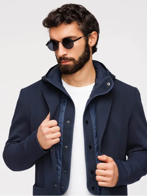 Nenavadni temno moder moški suknjič V3 BLZB-0133