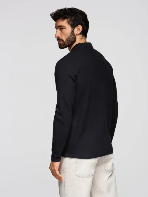 Črna polo majica z dolgimi rokavi V2 POBL-0162
