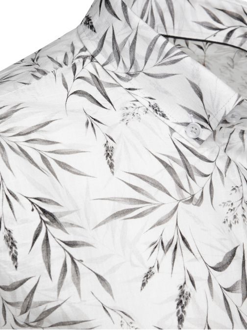 Privlačna bela srajca s sivim vzorcem listja