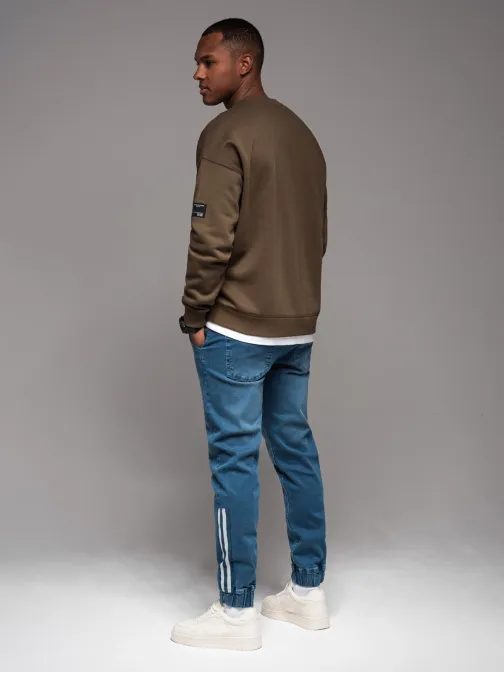 Edinstvene modre jeans joggerke s stranskimi črtami PADJ-0156