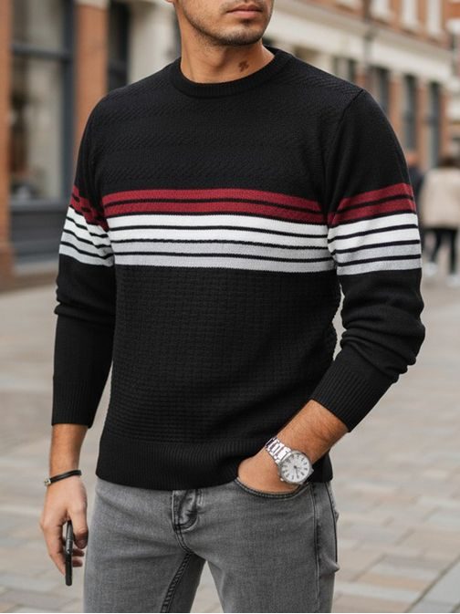 Moški črni vzorčasti pulover