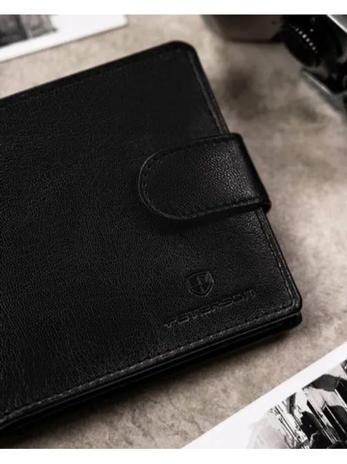 Črn usnjen komplet Peterson - denarnica in obesek za ključe