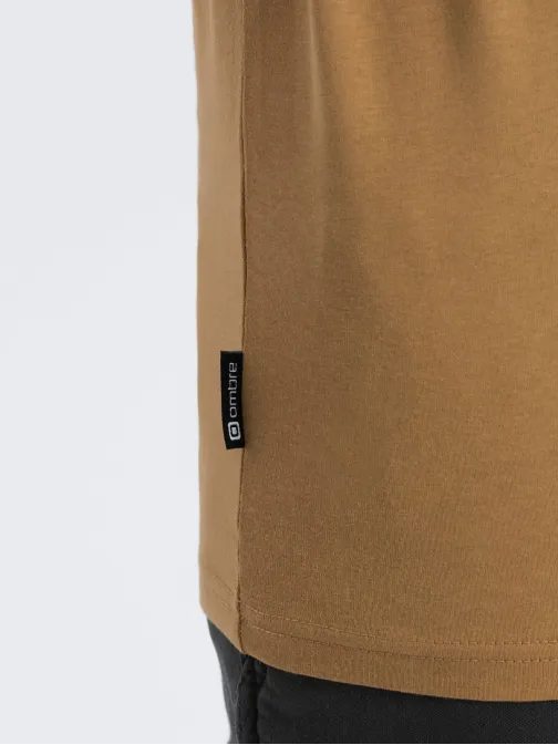 Enostavna bombažna majica z dolgimi rokavi v gorčični barvi v10 om-lsbl-0106