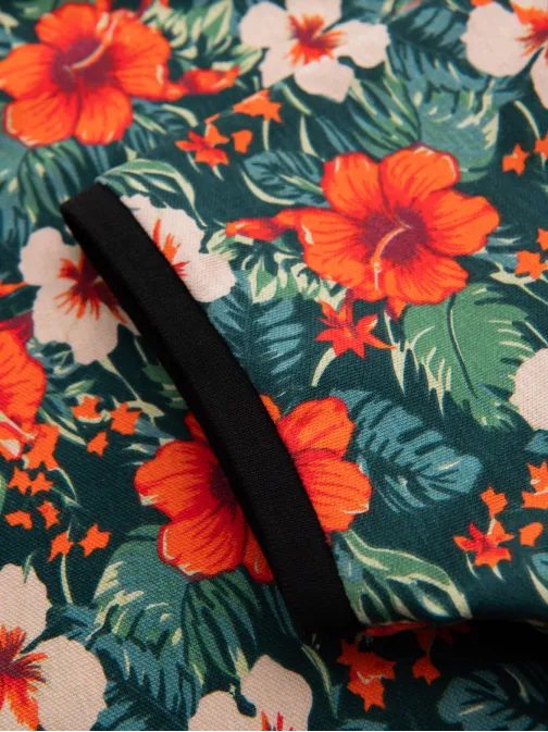 Moška črna polo majica s cvetličnim potiskom V2 POSS-0149