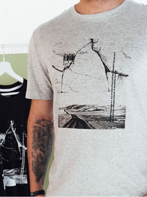 Siva moška majica z modnim potiskom