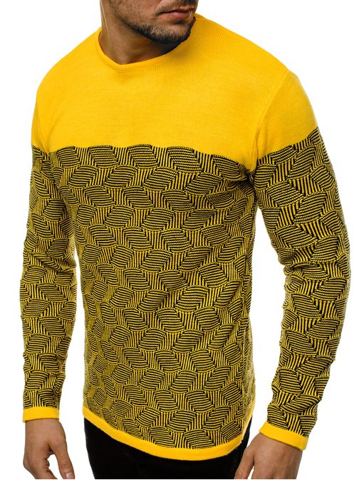 Vzorčasti rumen moški pulover O/2030/19Z
