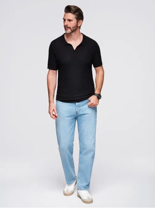 Moška črna pletena polo majica V3 POSS-0157