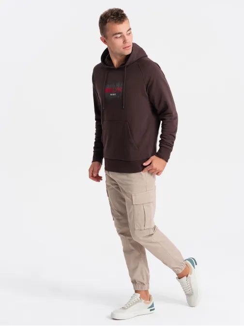 Brezčasen temno rjav pulover s kapuco V2 SSPS-0150