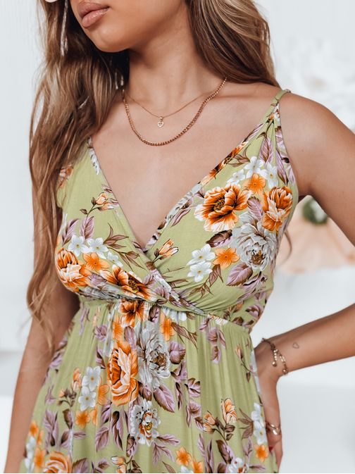 Cvetlična maksi obleka za poletje v zeleni barvi MISSBLOSSY