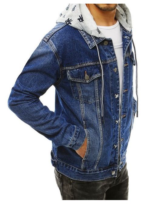 Stilska jeans jakna s kapuco v modri barvi