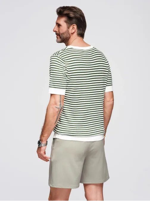 Majica V3 TSCT-0255 z mornarsko olivno in belo barvo