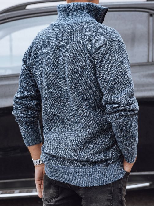 Elegantni moški pulover v modri barvi na zadrgo
