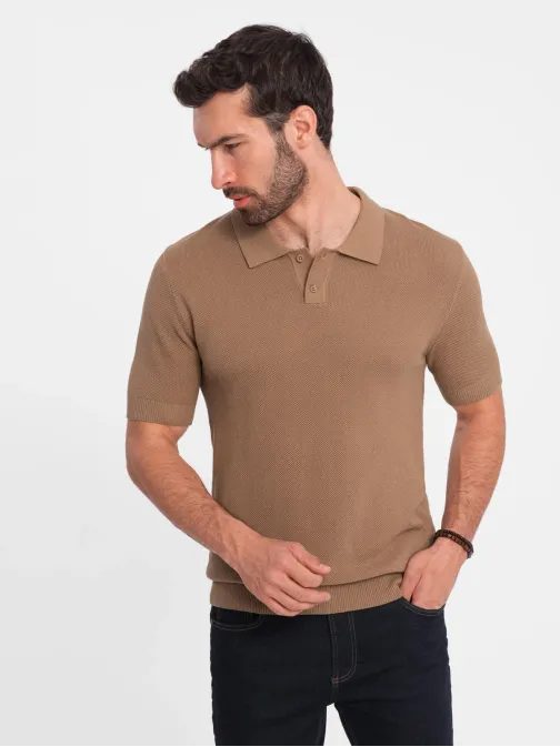 Strukturirana svetlo rjava polo majica V3 POSS-0117