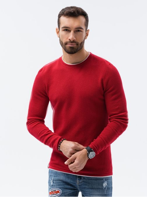 Rdeč bombažni moški pulover E121