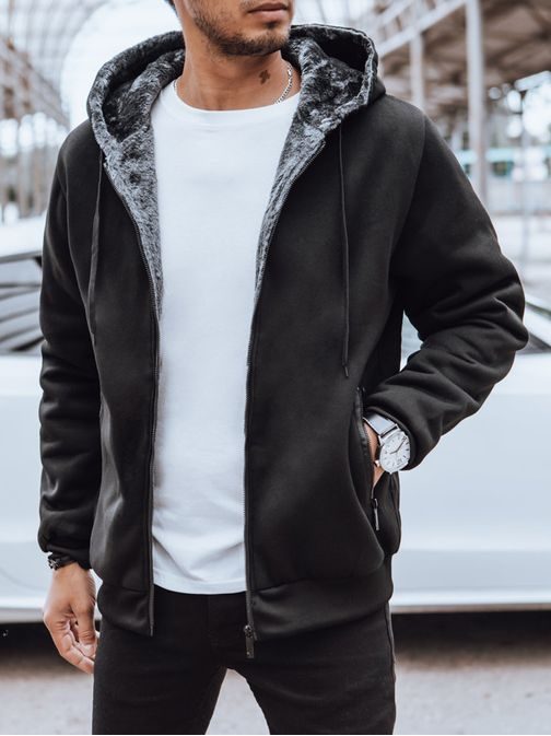 Trendovska črna melirana jopa s kapuco