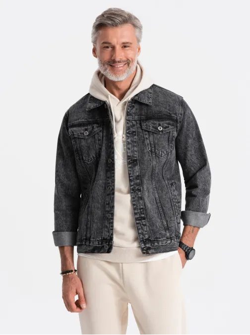 Jeans jakna v črno-sivi barvi s potiskom C525