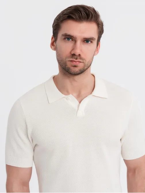 Moška bela pletena polo majica V4 POSS-0117