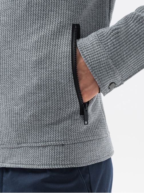 Zanimiv siv pulover brez kapuce C453