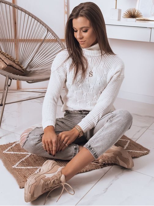 Ženski ecru pulover Auri originalnega izgleda