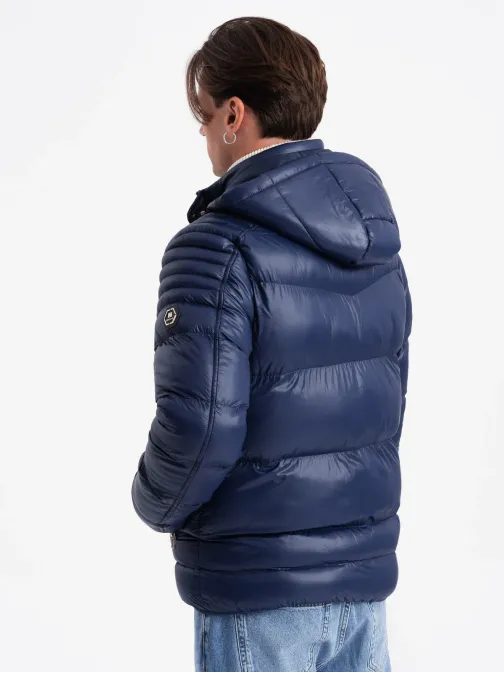 Prešita svetleča temno modra jakna V2 JAHP-22FW-010