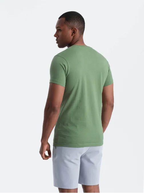 Bombažna moška zelena majica z V-izrezom V10-TSBS-0145