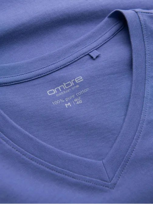 Bombažna moška vijolična majica z V-izrezom V12-TSBS-0145