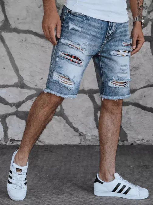 Bombažne nebeško modre jeans kratke hlače z luknjami