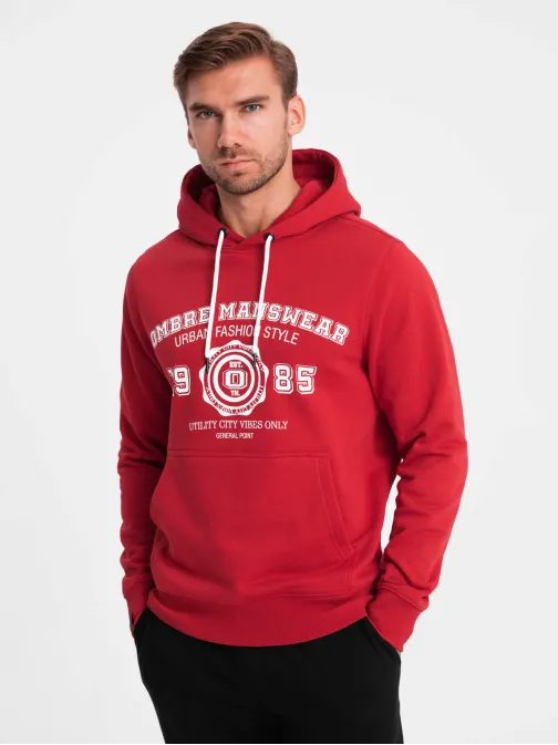 Mikina s kapuco za moške rdeča v1 om-ssps-0143