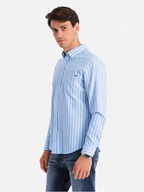 Modra srajca z majhnimi črtami V2 SHOS-0171
