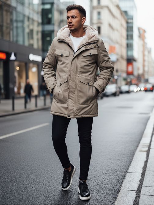 Meleg bézs férfi parka