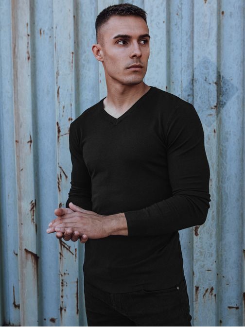 Moški enobarvni pulover črne barve