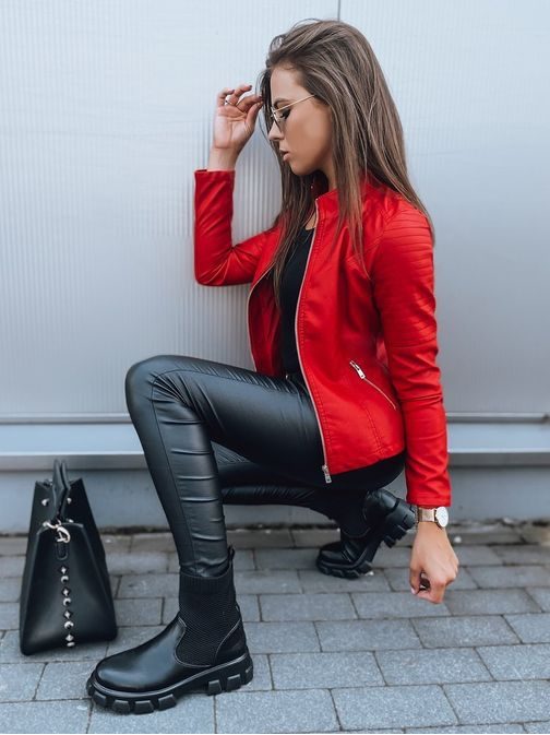 Trendovska rdeča ženska usnjena jakna Malibu