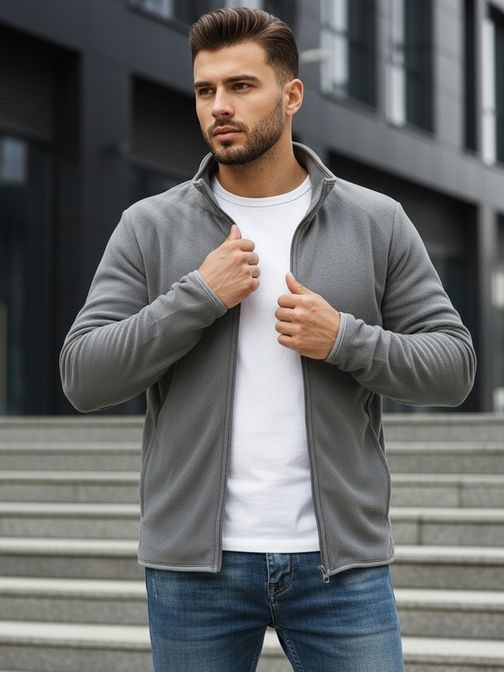 Svetlo siv pulover na zadrgo brez kapuce