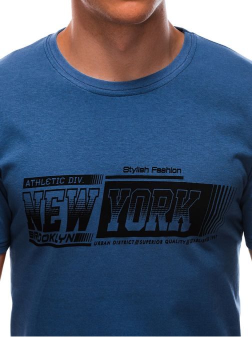 Modra majica iz bombaža s potiskom New York S1596