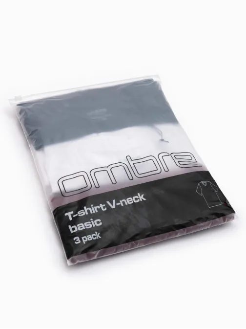 Paket treh bombažnih majic mešanih barv z V-izrezom V13 TSBS-0233