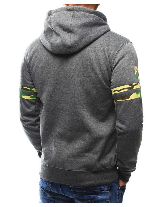 Moški grafit pulover s kapuco in originalnim potiskom