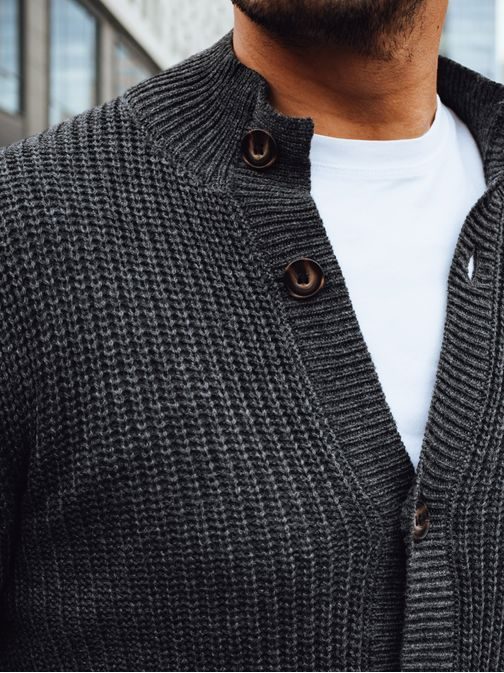 Eleganten siv pulover za moške z zapenjanjem na gumbe