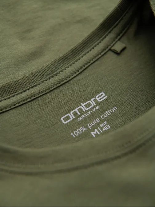 Osnovna bombažna majica v barvi kakija z okroglim vratom V6 TSBS-0236