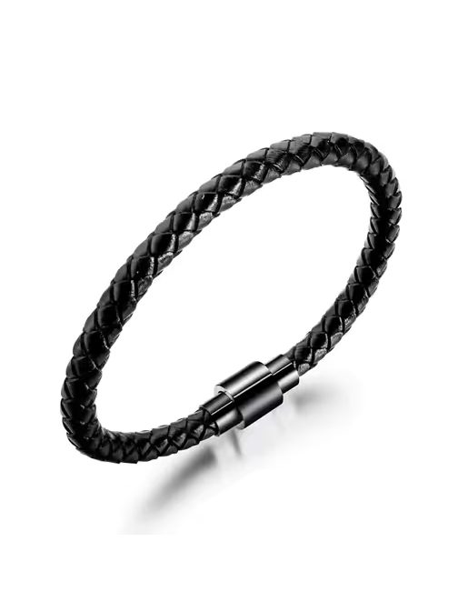 Usnjena črna pletena zapestnica SL-030