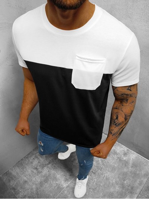 Belo-črna trendovska majica z žepom JS/8T91/3Z